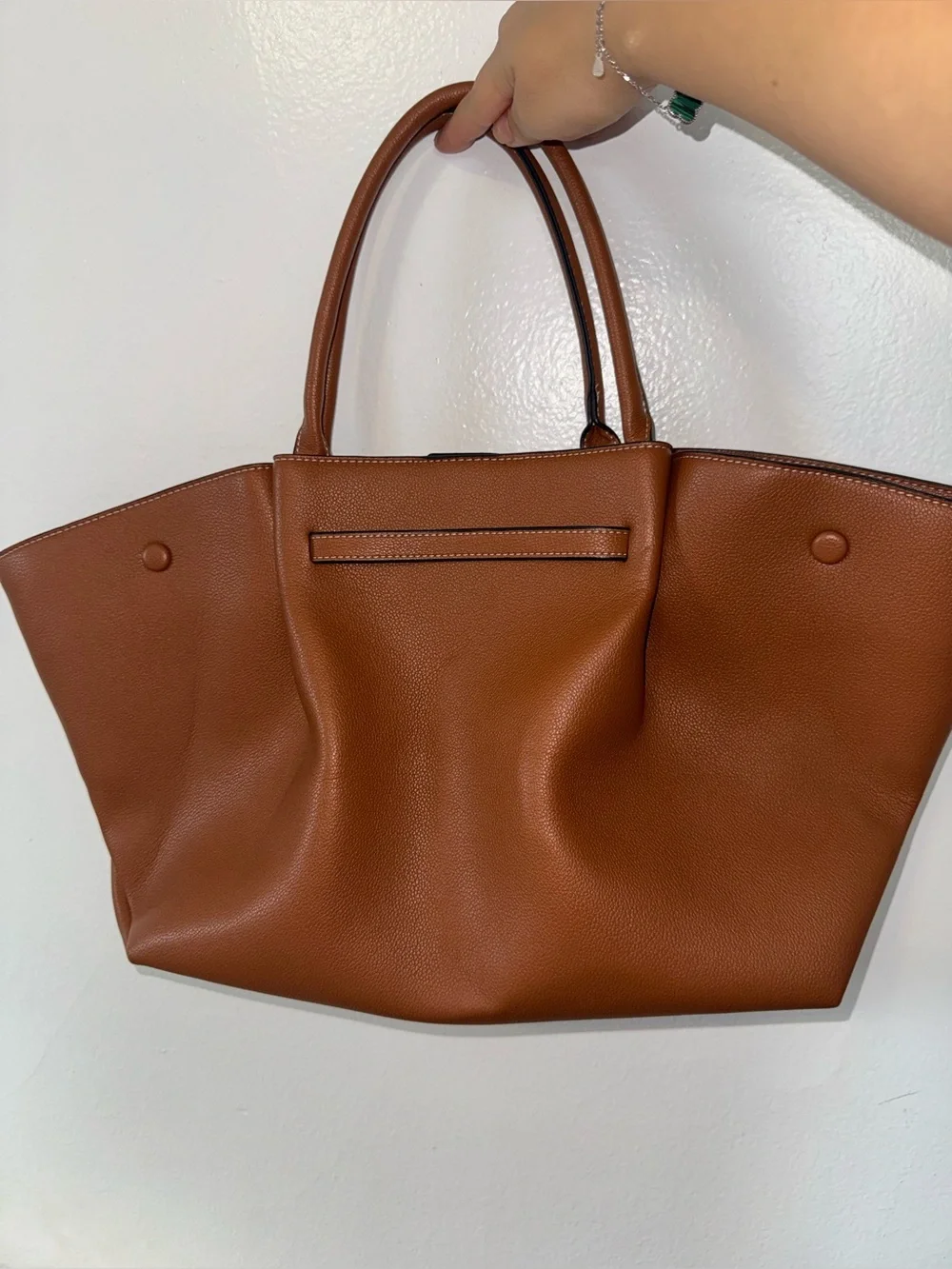 Women's Brown Faux Leather Large Tote Bag